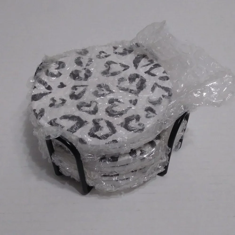 Ceramic Coaster With Cork Base And Holder Set With Hearts 6 Piece